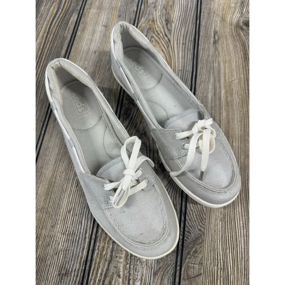 Womens Keds Glimmer Lurex Casual Flat Shoes Size 7 Gray Grey Sneakers